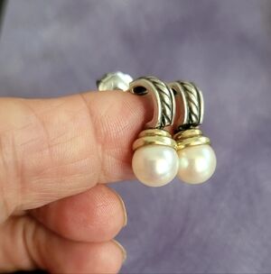 David Yurman Two-Tone Hampton Pearl Drop Earrings